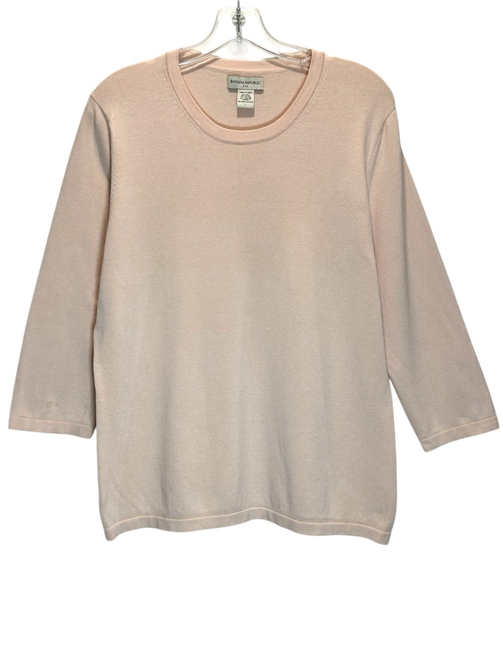 Pale Peach Silk Blend Pullover Knit Sweater, Relaxed Fit, 3/4 Sleeves - Large